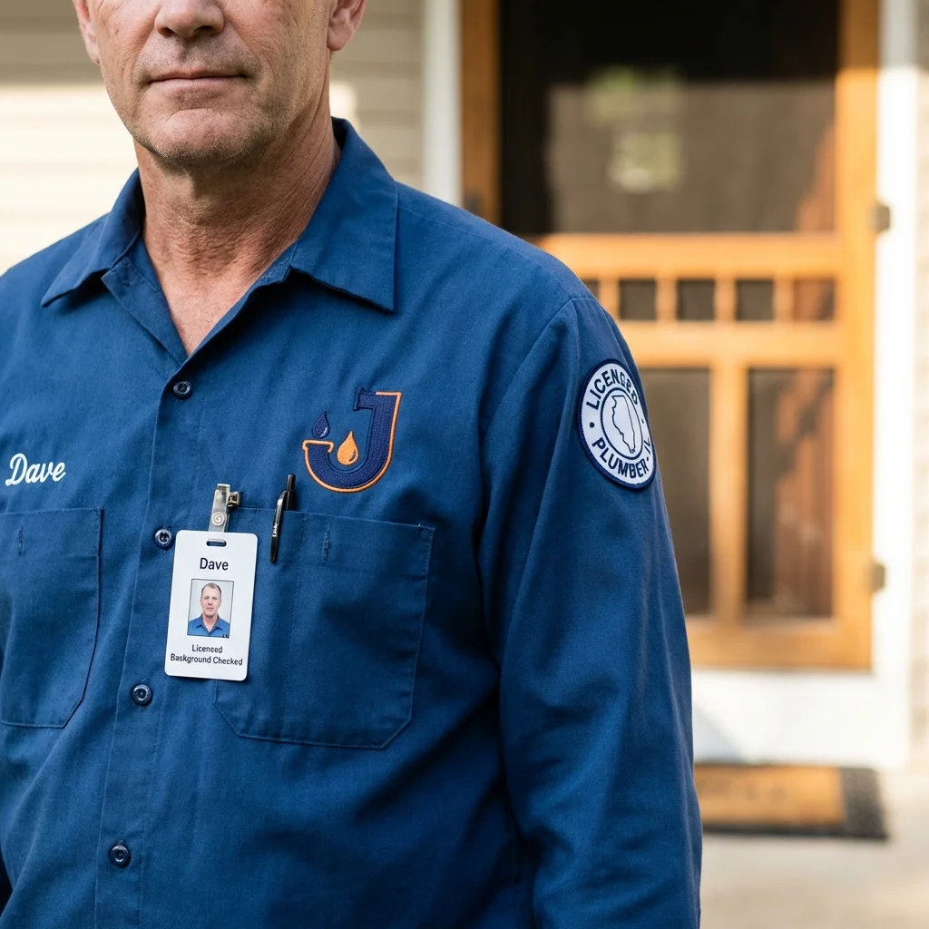 Licensed plumber showing ID badge in Fort Hall, ID