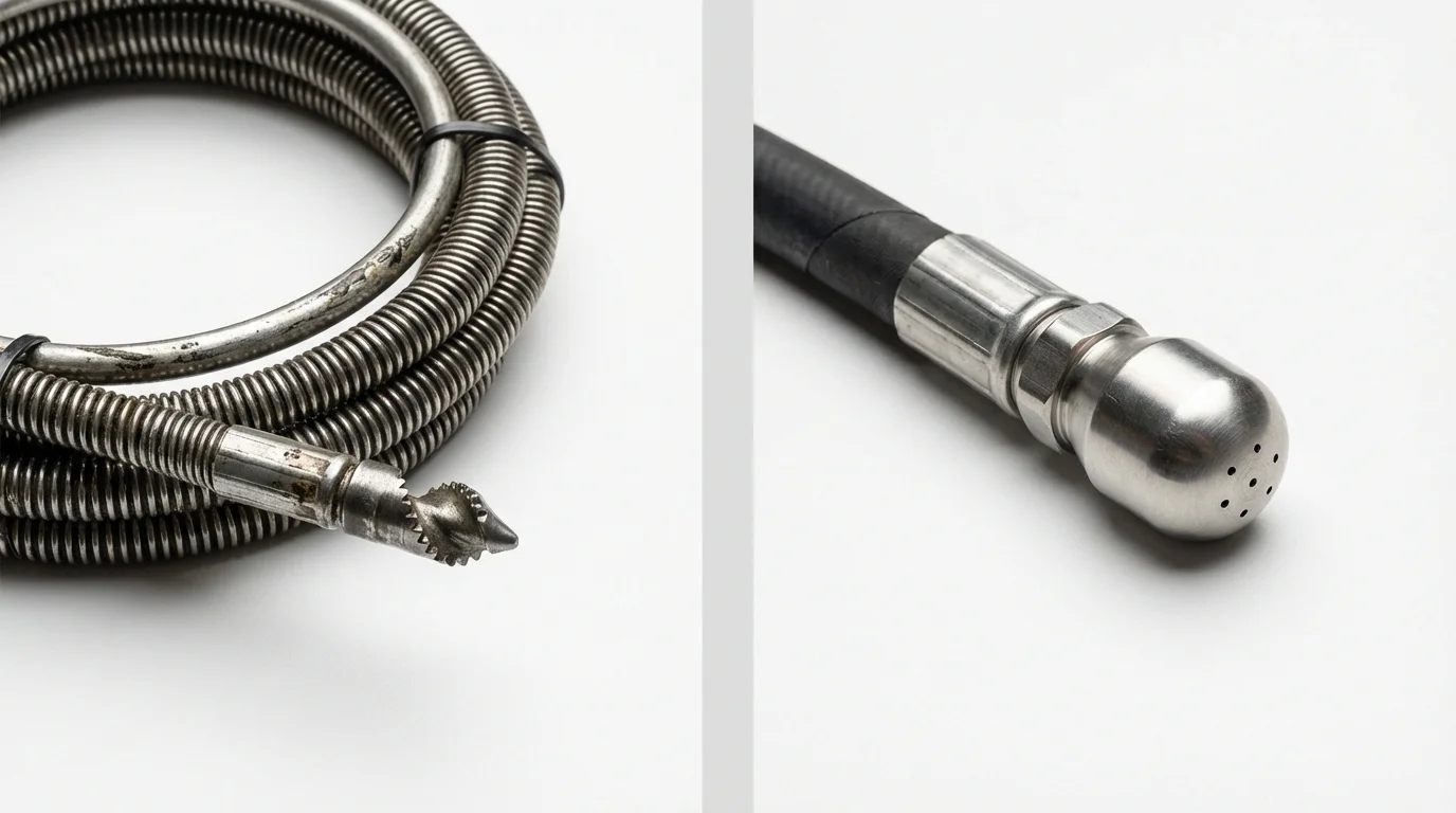 Drain snake cable and hydro jetting nozzle used for drain cleaning in Fort Hall, ID