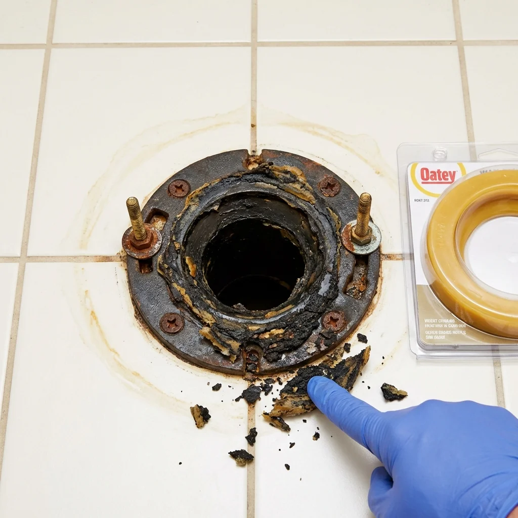 Failed wax ring showing water seepage at the base of a toilet in a Fort Hall, ID home