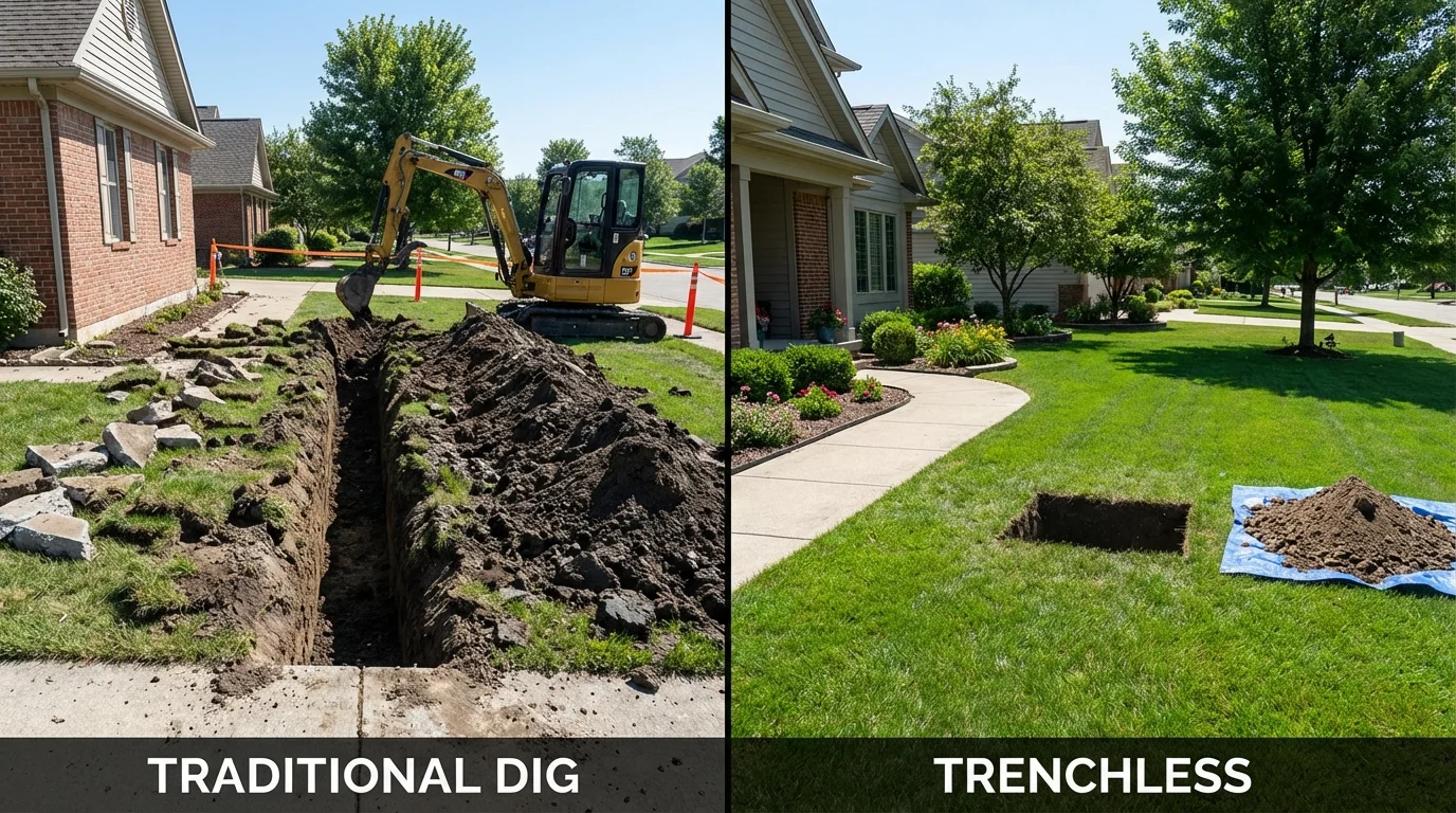 Trenchless sewer repair with minimal yard damage versus traditional excavation in Fort Hall, ID